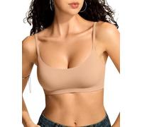 Vertvie Women's Wireless Bralettes Cami Bras Unlined Seamless Non Wired Bra No Padding Scoop Neck Comfort T Shirt & Sports Bra (Warm Nude,XS)