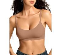 Vertvie Women's Wireless Bralettes Cami Bras Unlined Seamless Non Wired Bra No Padding Scoop Neck Comfort T Shirt & Sports Bra (Gravel Beige,M)