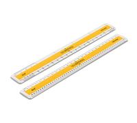 Verulam 300mm Conversion Flat Oval Scale Ruler - converts Metric Scale Drawings to Imperial Measurements. Side 1: 1:5, 1:10, 1:20. Side 2: 1:50 & 1:100
