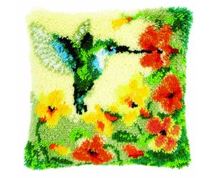Vervaco 1-Piece Latch Hook Cushion Hummingbird and Flowers,Green
