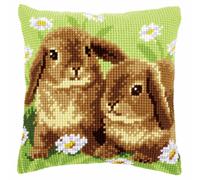 Vervaco 100% Cotton Large Hole Canvas Cross Stitch Rabbits Bunnies Flower Daisy