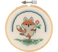 Vervaco Akita Cross Stitch Kit with Hoop with Flower Decoration DIY Creative Kit Crafts Wall Art Embroidery Kit Beginners Gift ca. 10 x 10 cm Cross Stitch Embroidery