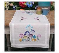 Vervaco Allium Table Runner Set in Blue and Purple, White, ca. 40 x 100 cm