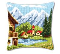 Vervaco Alpine Village I Cross Stitch Cushion, Multi-Colour