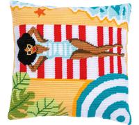 Vervaco Oblique Goblin Stitch Cushion with Beach Design, White, Approx. 40 x 40 cm
