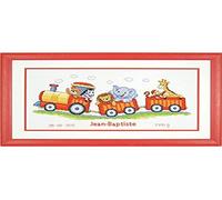 Groves Of Thames B/rec Animal Train - Counted Cross Stitch Kit: Birth Record: Animal Train - Vervaco