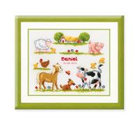 Vervaco Birth Record Farm Animals Counted Cross Stitch Kit, Multi-Colour