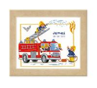 Vervaco Counted Cross Stitch Kit Birth Record Fire Engine Multi-Colour