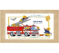 Vervaco Birth Record Fire Engine Counted Cross Stitch Kit, Multi-Colour