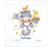 Vervaco Counted Cross Stitch Kit – Birth Record Kitten – Multi-Colour