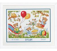 Vervaco Birth Record Teddies in Garden Counted Cross Stitch Kit, Multi-Colour 32 x 29cm