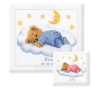 Vervaco Birth Record Teddy on Clouds Counted Cross Stitch Kit, Multi-Colour
