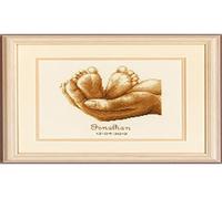 Vervaco Birth Record Tiny Feet Counted Cross Stitch Kit, Multi-Colour