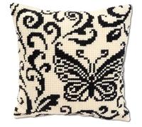 Vervaco Blackworks Butterfly Design Cross Stitch Cushion, Multi-Colour