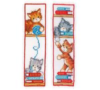 Vervaco PN-0165211 Bookmark Cross Stitch Set, Counted Pattern, Cotton, Playful Kittens (14 Count), OSFA, 2 Count