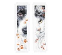 Vervaco Cross Stitch Bookmark Kit 0155651 Dog & Cat - 2 pc, Cotton, White, 6 x 20 cm