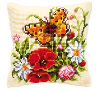 Vervaco Butterfly and Flowers Cross Stitch Cushion, Multi-Colour
