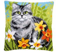 Vervaco Counted Cross Stitch Cushion Kit 16"X16"-Cat Between Flowers