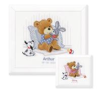 Vervaco Counted Cross Stitch Embroidery Kits Baby Birth Bear, Rabbit and Dog Wall Decoration Handmade Set for Adults Creative Craft Approx. 25 x 21 cm Birth Gift Home Decoration