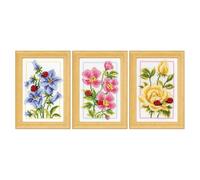 VERVACO Counted Cross Stitch Embroidery Kits DIY Embroidery Pictures Flowers Pack of 3 Wall Decoration Handmade for Adults Counted Pattern Pack 8 x 12 cm Cross Stitch Pictures Set Home Decoration