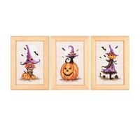 VERVACO Counted Cross Stitch Embroidery Kits DIY Embroidery Pictures Halloween Set of 3 Wall Decoration Handmade for Adults Counted Pattern Pack Approx. 8 x 12 cm Cross Stitch Pictures Set Home