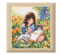 VERVACO Counted Cross Stitch Embroidery Kits DIY Embroidery Pictures Relaxation in The Garden Wall Decoration Handmade Set for Adults Creative Craft Approx. 23 x 25 cm Cross Stitch Pictures Set Home