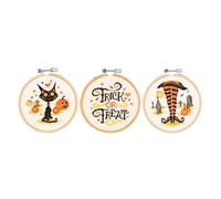 VERVACO Counted Cross Stitch Embroidery Kits DIY Embroidery Pictures with Embroidery Hoop Halloween Set of 3 Wall Decoration Handmade Set for Adults Creative Crafts 10 x 10 cm Cross Stitch Pictures