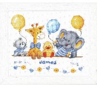 Vervaco Counted Cross Stitch Kit: Birth Record: Animal Cheer
