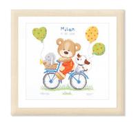 Vervaco Counted Cross Stitch Kit: Birth Record: Cycling Bear, NA, 27 x 29cm