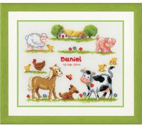 Vervaco Counted Cross Stitch Kit: Birth Record: Farm Animals