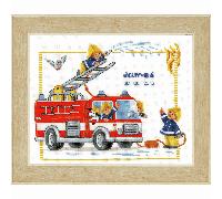 Vervaco Counted Cross Stitch Kit: Birth Record: Fire Engine