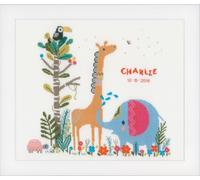 Vervaco Counted Cross Stitch Kit Birth Record Jungle Animal Party