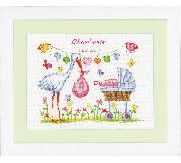 Vervaco Counted Cross Stitch Kit: Birth Record: Stork & Pram