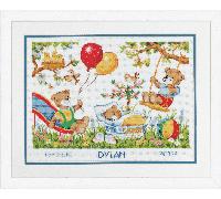 Vervaco Counted Cross Stitch Kit: Birth Record: Teddies in Garden