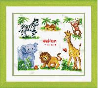 Vervaco Counted Cross Stitch Kit: Birth Record: Zoo Animals