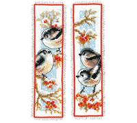 Vervaco Counted Cross Stitch Kit: Bookmark: Long-Tailed Tits & Red Berries: Set of 2, Cotton, NA, 6 x 20cm