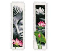 Vervaco Counted Cross Stitch Kit Bookmark Lotus & Buddha Set of 2