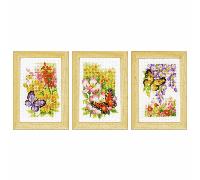 Vervaco Counted Cross Stitch Kit: Butterflies and Flowers: Set of 3