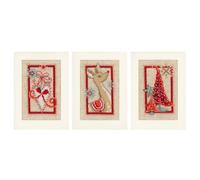 Vervaco Counted Cross Stitch Kit: Cards , Sets of 3, Christmas, Elf, Gnome, Gift