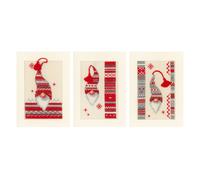 Vervaco Counted Cross Stitch Kit: Cards , Sets of 3, Christmas, Elf, Gnome, Gift