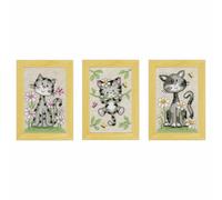 Vervaco Cats and Flowers Counted Cross Stitch Kit, Set of 3, Multi-Colour