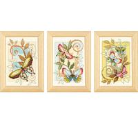 Vervaco Counted Cross Stitch Kit: Deco Butterflies: Set of 3, COTTON, NA, 8 x 12cm