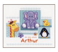 Vervaco Counted Cross Stitch Kit DIY Gift Baby Birth Personalised Babies Animals Complete Embroidery Kit DIY Home Decoration Approx. 30 x 25 cm Cross Stitch