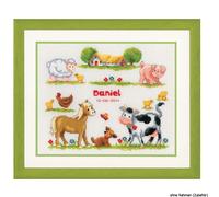 Vervaco Birth Record Farm Animals Counted Cross Stitch Kit, Multi-Colour