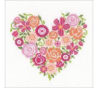 Vervaco Counted Cross Stitch Kit Floral Heart, Cotton, Multi-Colour, 18 x 17 x 0,3 cm