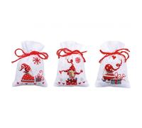 Vervaco Counted Cross Stitch Kit Gift Bags Christmas Gnomes Set of 3
