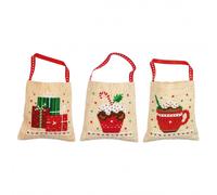 Groves Of Thames Counted Cross Stitch Kit: Draw String Gift Bags: Christmas Motifs: Set Of 3