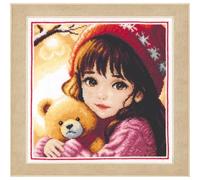 VERVACO Counted Cross Stitch Kit Girl with Bear Decorative for Walls Approx. 21 x 21 cm DIY Creative Adults Embroidery Home Decor Wall Art Kit for Hobby Cross Stitch