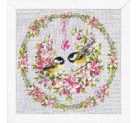 Vervaco Counted Cross Stitch Kit: Great Tits in Flower Wreath