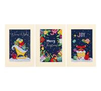 VERVACO Christmas Counted Cross Stitch Kit Set of 3 Cards with Window for Cross Stitch Approx. 10.5 x 15 cm DIY Creative Adults Embroidery Cards Embroidered Accessories for Crafts